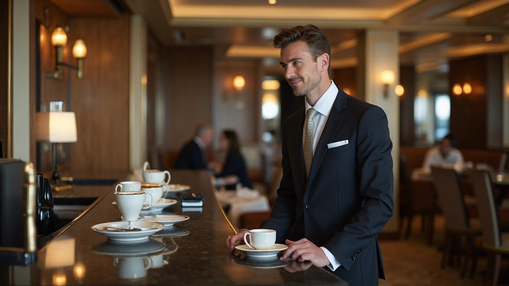 Restaurant concierge desk with professional staff member assisting guests with dining reservations and bookings