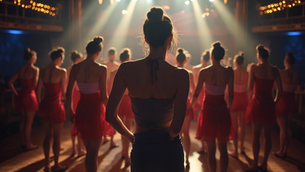 Professional theater performance with dynamic stage lighting and dancers in motion