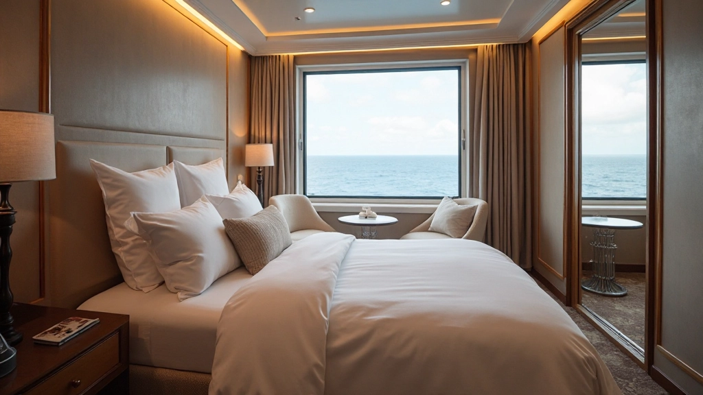 Luxury suite with floor-to-ceiling ocean views and elegant furnishings