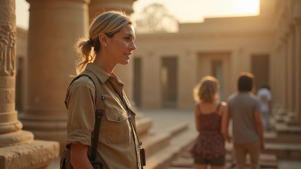 Exclusive private tour group examining ancient temple ruins with expert archaeologist guide in Southeast Asian destination