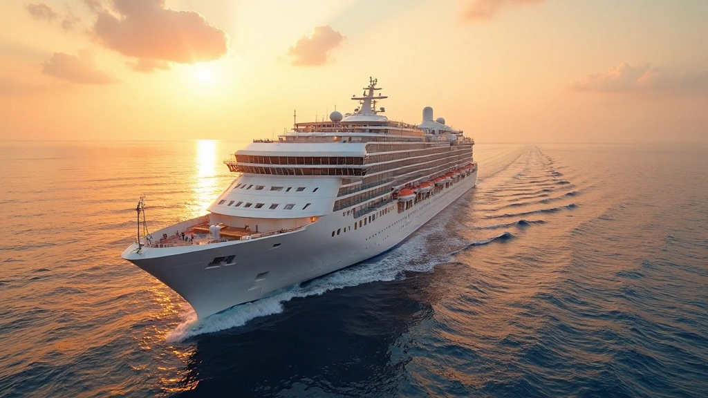 Elegant cruise ship sailing at sunset