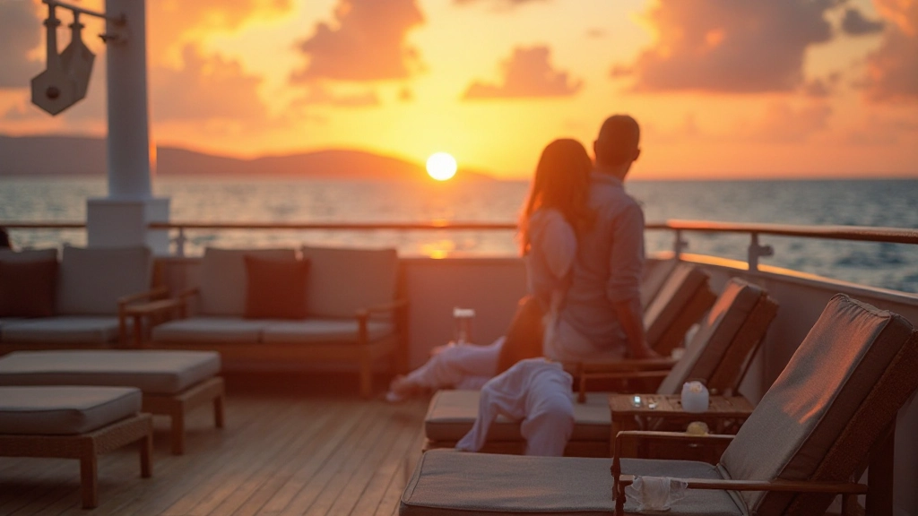 Sunset view from exclusive VIP deck lounge area with comfortable seating
